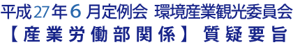 平成27年６月定例会 環境産業観光委員会【産業労働部関係】質疑要旨