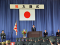 陸上自衛隊入隊式にて、松本市自衛隊協力会会長として激励の言葉を述べる