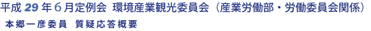 平成29年６月定例会 環境産業観光委員会 質疑応答要旨（本郷委員）（産業労働部・労働委員会関係）